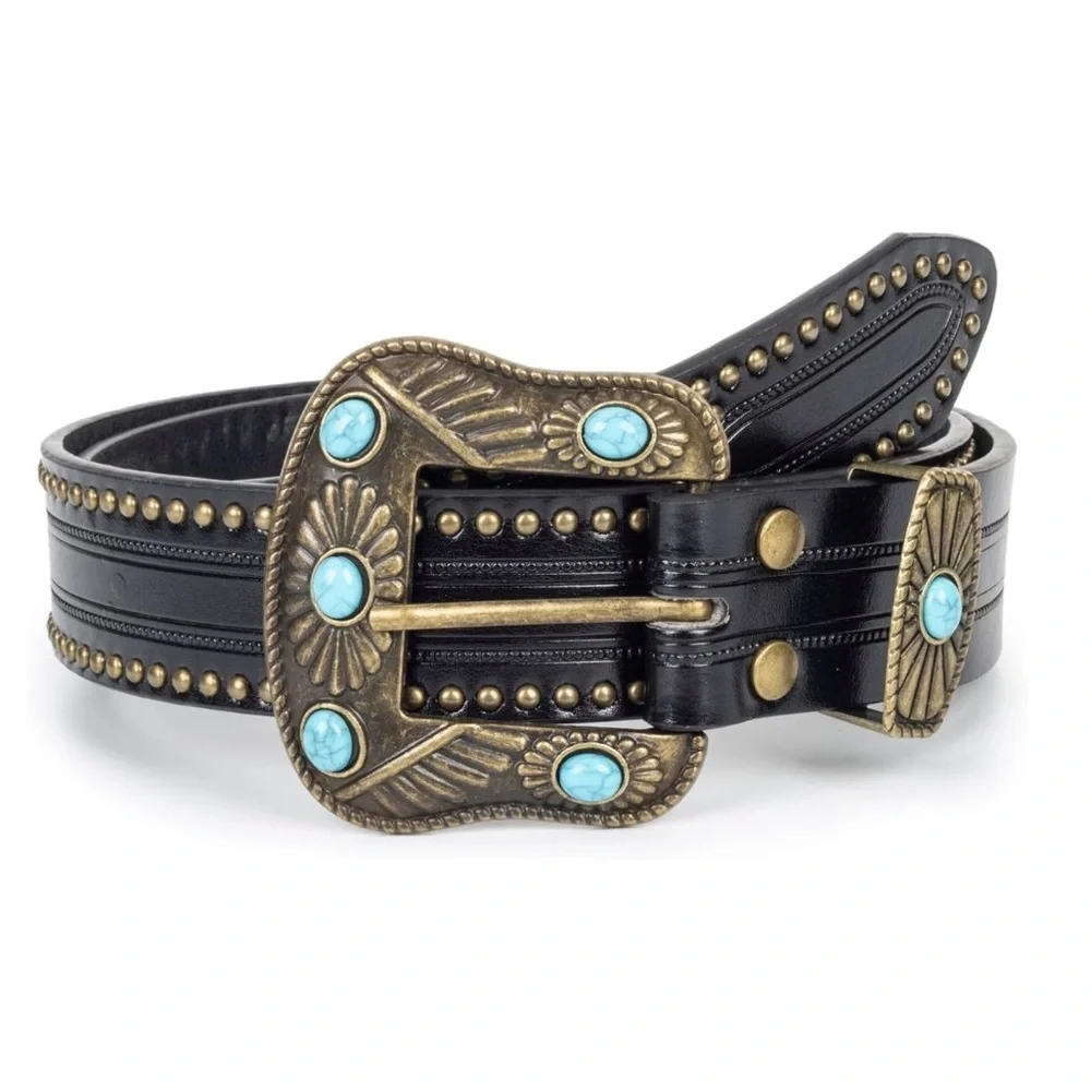 Cowgirl Belt Turquoise Concho Belt, Boho Western Belt, Vintage Style Oval New